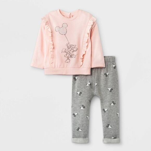 Disney Other - Disney Baby Minnie Mouse Fleece Pullover and Jogger Set Light Pink NWT SZ 12M